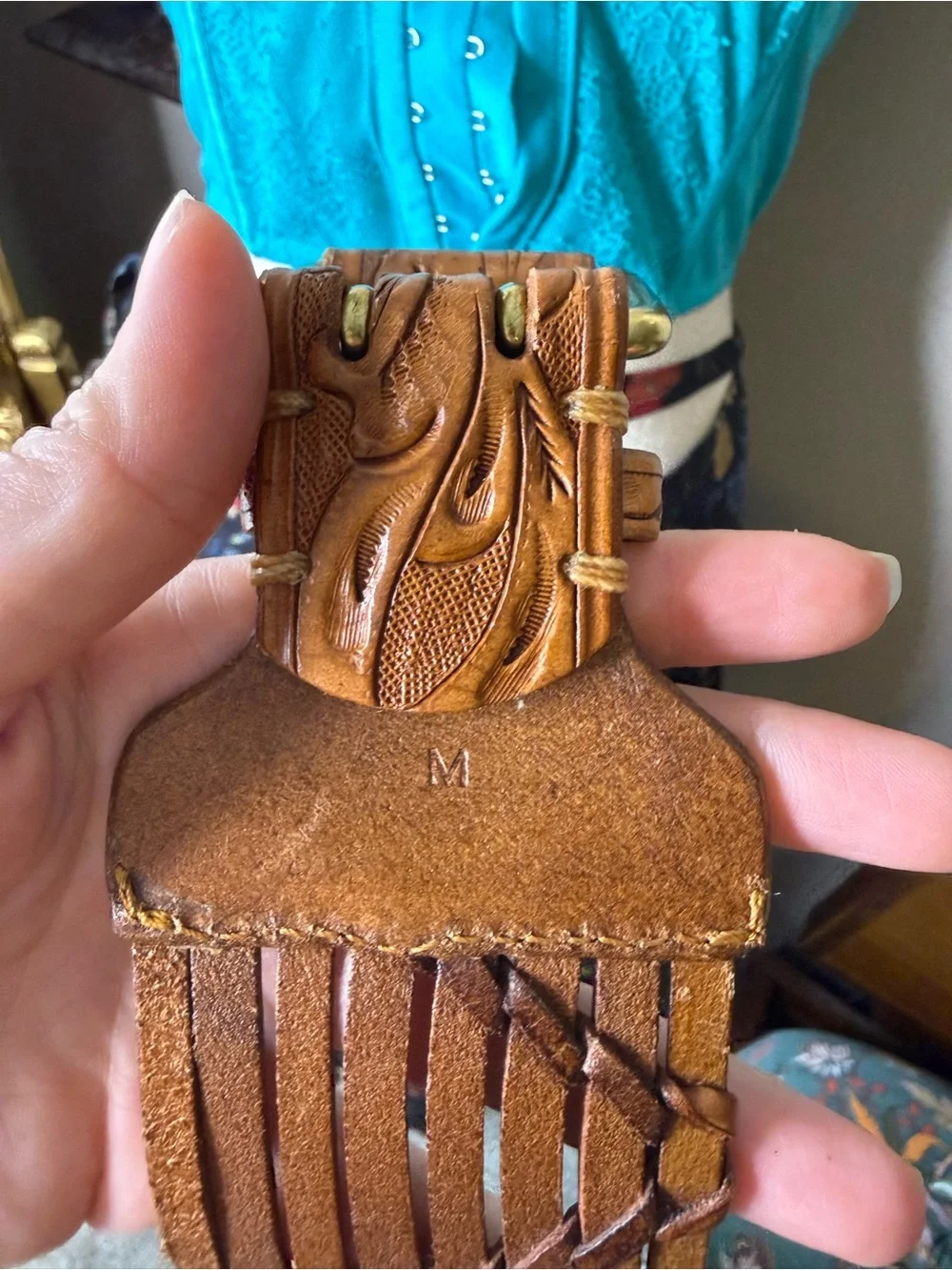 Ralph Lauren Americana Tooled Leather Wide Woven Leather Belt Sz Medium
